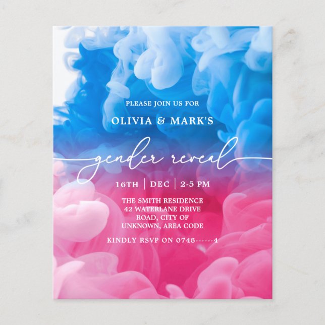 Papier Bleu et rose Fumée Budget Bébé Genre Révélation (Devant)
