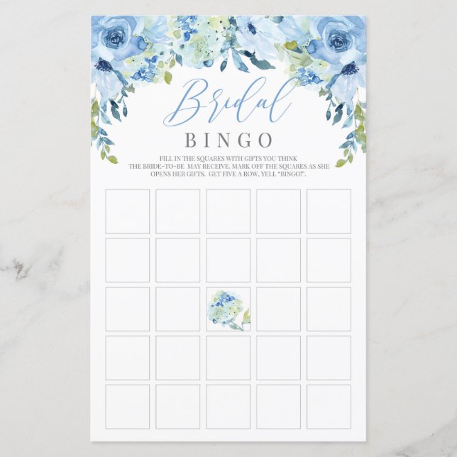 Papier Bleu floral argent rustique douche nuptiale jeu de (Devant)