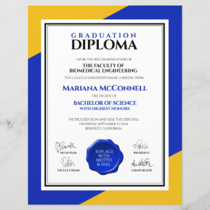 Papier Bleu Gold School College Diplôme universitaire