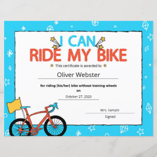 Papier Bleu Je peux courir mon certificat de jalon de vél