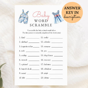 Papier Bleu Jean Baby Word Scramble Baby shower jeu