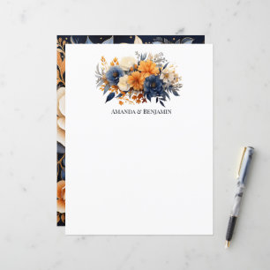 Papier Bleu marine, orange brûlé et Mariage de fleurs de 