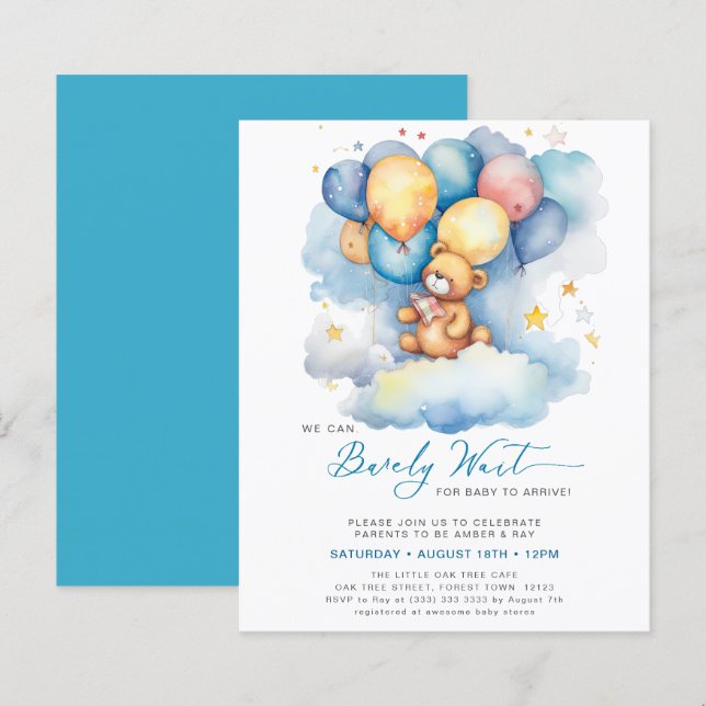 Papier Bleu On Peut Attendre De Mignons Baby showers Garç (Devant / Derrière)