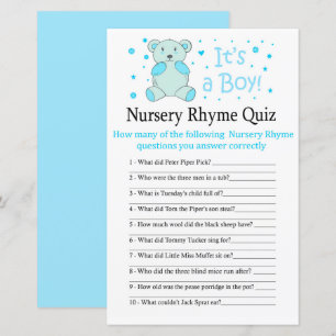 Papier Bleu ours Nursery Rhyme Quiz jeu de baby shower