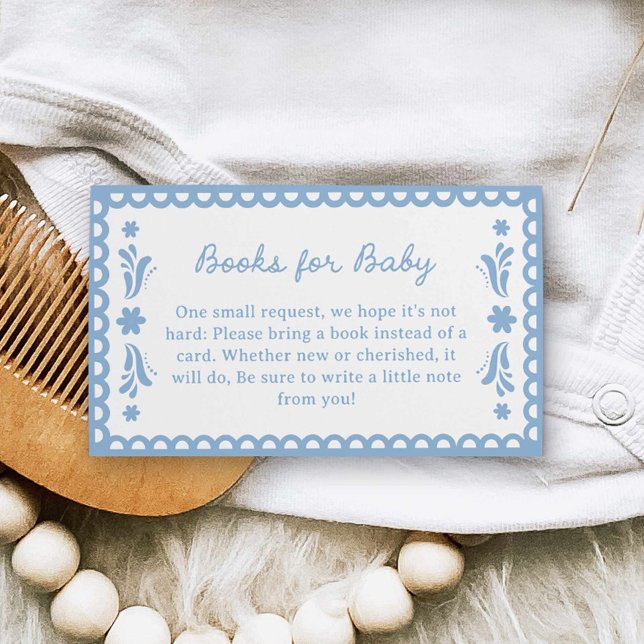 Papier bleu Picado Demande de réservation Carte de (Blue Papel Picado Baby Shower books for baby card)