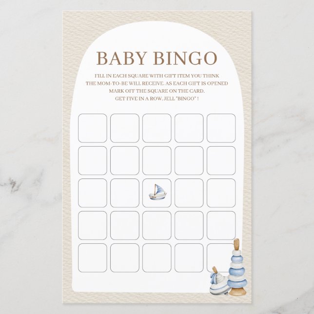 Papier Blocs Et Jouets Bleus Baby shower Bingo Jeu (Devant)