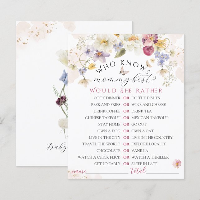 Papier Bloom Fleur sauvage Russe Baby shower jeu (Devant / Derrière)