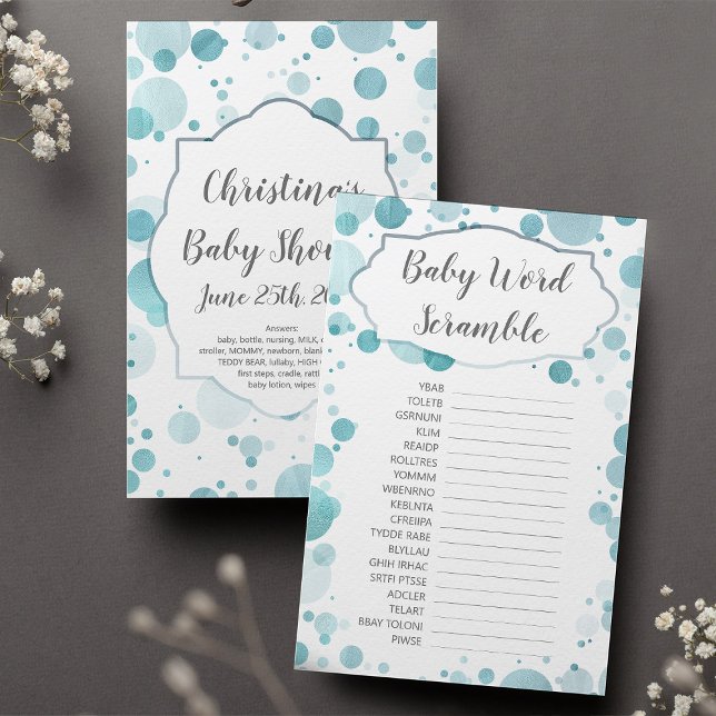 Papier Blue Baby Word Scramble Douche Jeu | Clé de répons (Créateur téléchargé)