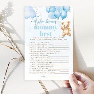 Papier Blue Bear Qui connaît maman meilleur baby shower j