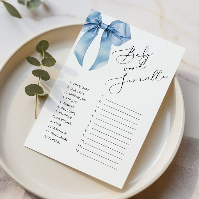 Papier Blue bow Baby mot Scramble bbaby shower jeu (Créateur téléchargé)