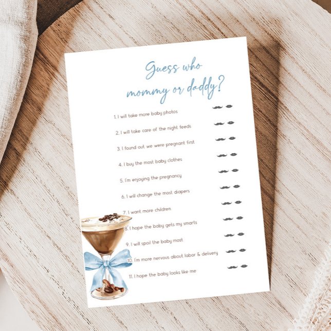 Papier Blue Bow Espresso Martini Who Knows Daddy Game (Espresso Baby Shower Game)