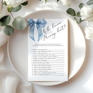 Papier Blue Bow Qui connaît maman meilleur jeu de baby sh