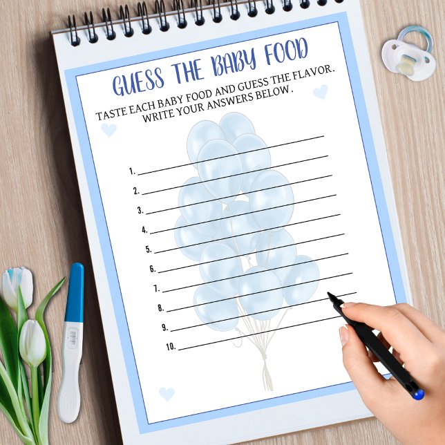 Papier Blue Boy Balloon Alimentation Devant Baby shower J (Blue Boy Balloon Food Guessing Baby Shower Game)