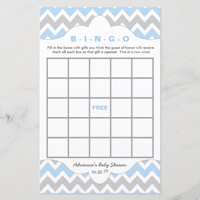 Papier Blue BOY Bingo sac à main baby shower DEUX JEUX SE (Devant)