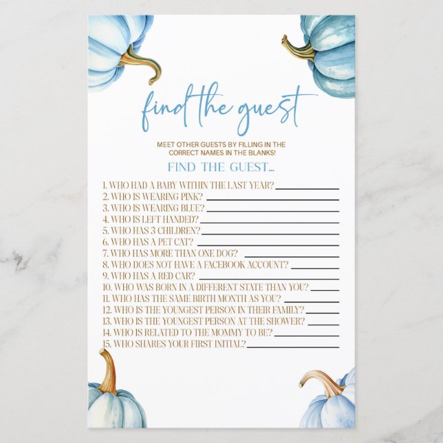Papier Blue Citrouille Fall Trouvez Le Jeu Baby shower In (Devant)