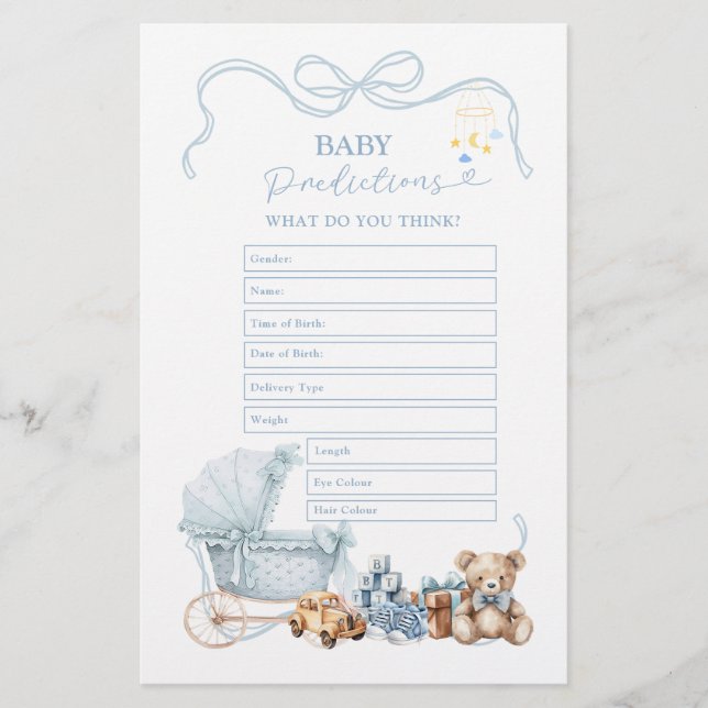Papier Blue Coquette Baby Carriage Baby Predictions  (Devant)