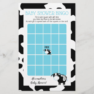 Papier Blue Dairy Cow Baby shower Bingo Jeu