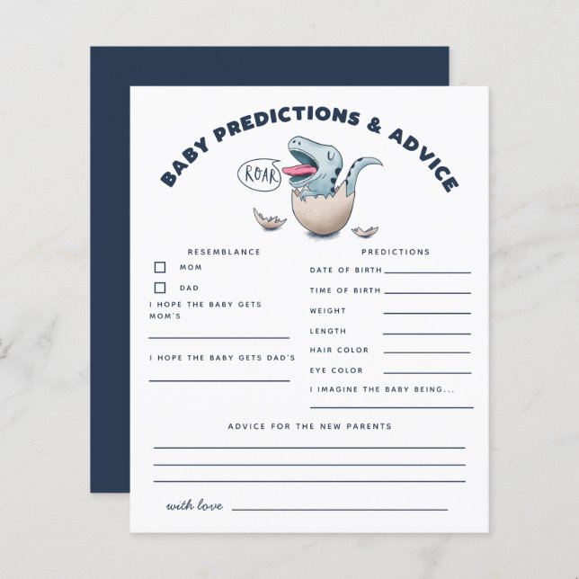 Papier Blue Dinosaur Baby Predictions et conseils (Devant / Derrière)