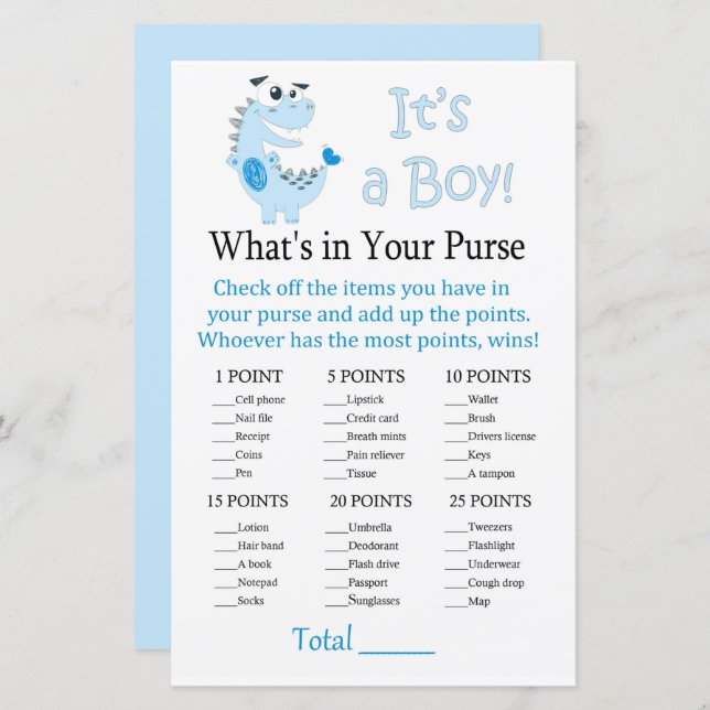 Papier Blue Dinosaur Ce qui est dans votre jeu de sacs à  (Devant / Derrière)