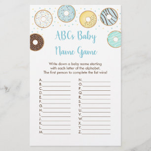 Papier Blue Donut ABC Nom du Baby shower Jeu