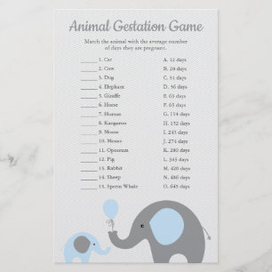 Papier Blue Elephant Animal Gestation Match Douche Jeu