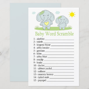 Papier Blue éléphant Baby mot scramble jeu