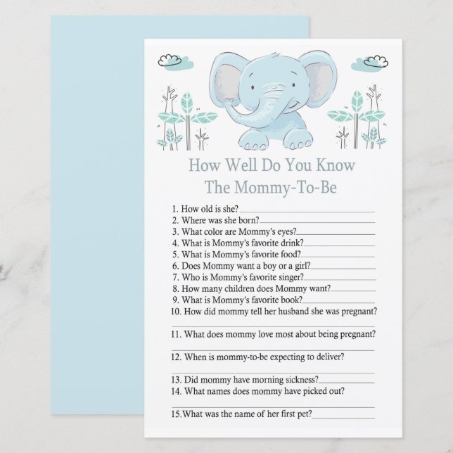 Papier Blue éléphant Comme vous connaissez bien le baby s (Devant / Derrière)