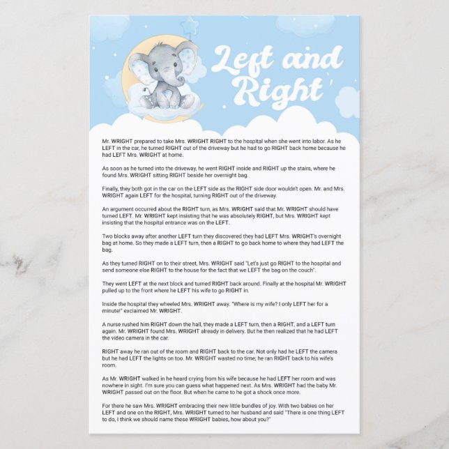 Papier Blue Elephant Gauche et Baby shower droit (Devant)