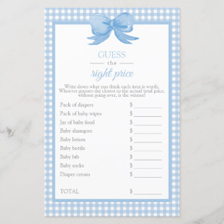 Papier Blue En vichy Baby shower Devinez le jeu du prix