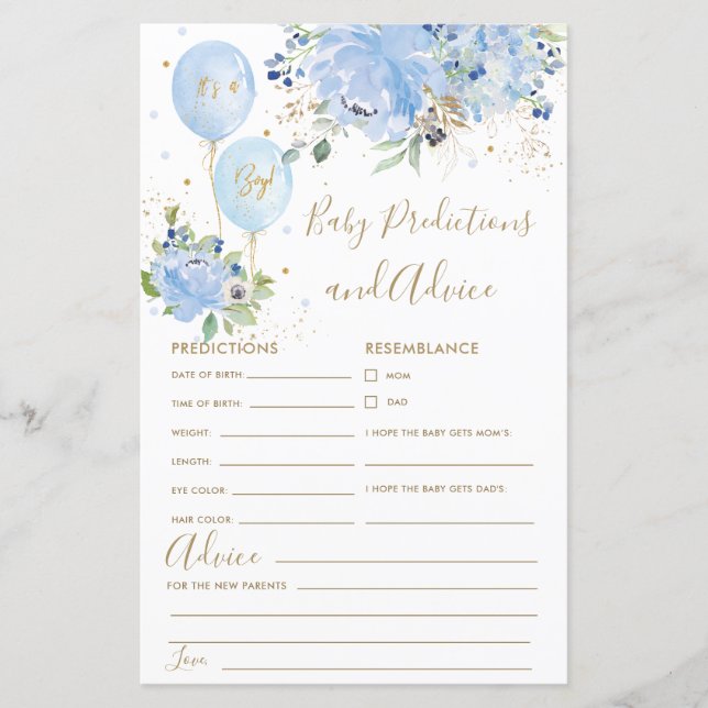 Papier Blue Floral Balloon Baby Prédictions et conseils (Devant)