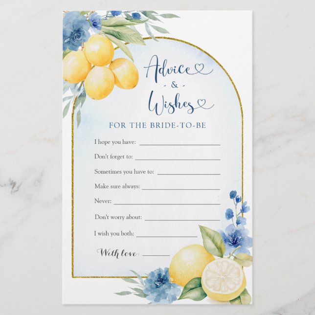 Papier Blue Floral Lemon Main Squeeze Conseils et souhait (Devant)