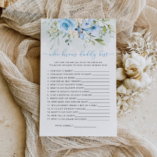 Papier Blue floral Qui connaît papa meilleur baby shower 