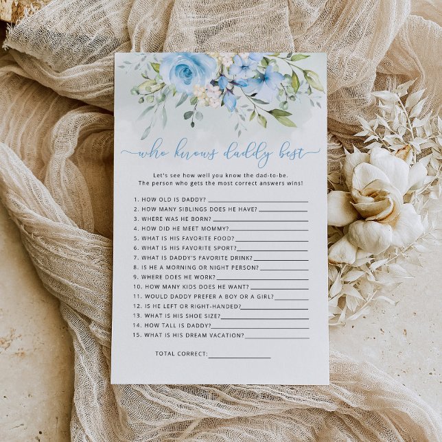 Papier Blue floral Qui connaît papa meilleur baby shower  (Créateur téléchargé)