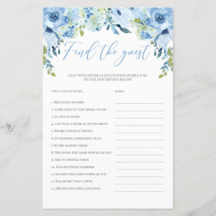 Papier Blue floral trouver l'invité nuptiale douche jeu b