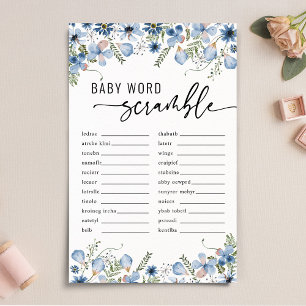Papier Blue Florals Baby Word Scramble Baby shower Jeu