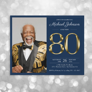 Papier Blue Gold Photo Budget 80e anniversaire Invitation