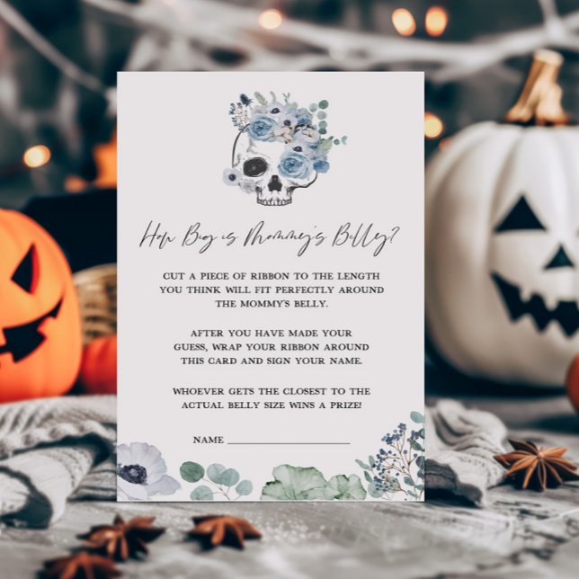 Papier Blue Gothique Crâne Quelle est la taille de Mommys (Floral Skull Baby Shower How Big is Mommys Belly Game)