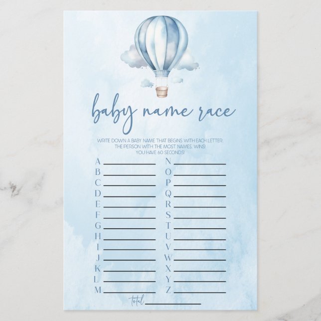 Papier Blue Hot Air Ballons Nom de la course Baby shower  (Devant)