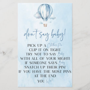 Papier Blue Hot Air Balloon ne pas dire Baby shower jeu
