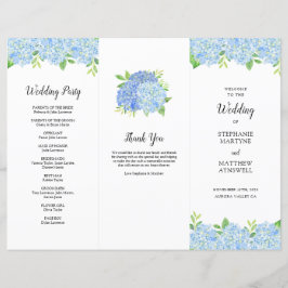 Papier Blue Hydrangea Botanical Mariage Ordre de service