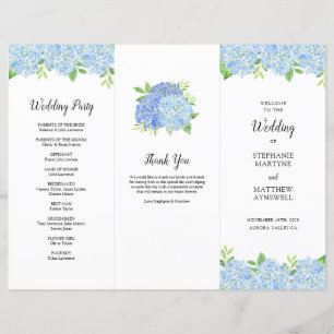 Papier Blue Hydrangea Botanical Mariage Ordre de service