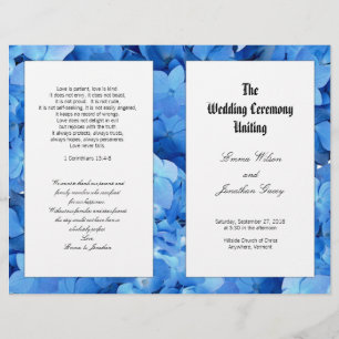 Papier Blue Hydrangea Christian Catholic Wedding Programm