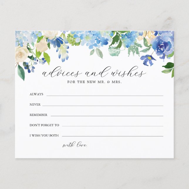 Papier Blue Hydrangea douche nuptiale conseils et souhait (Devant)