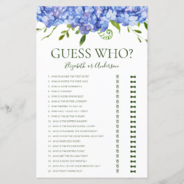 Papier Blue Hydrangeas Devinez Qui Fête des mariées Jeu