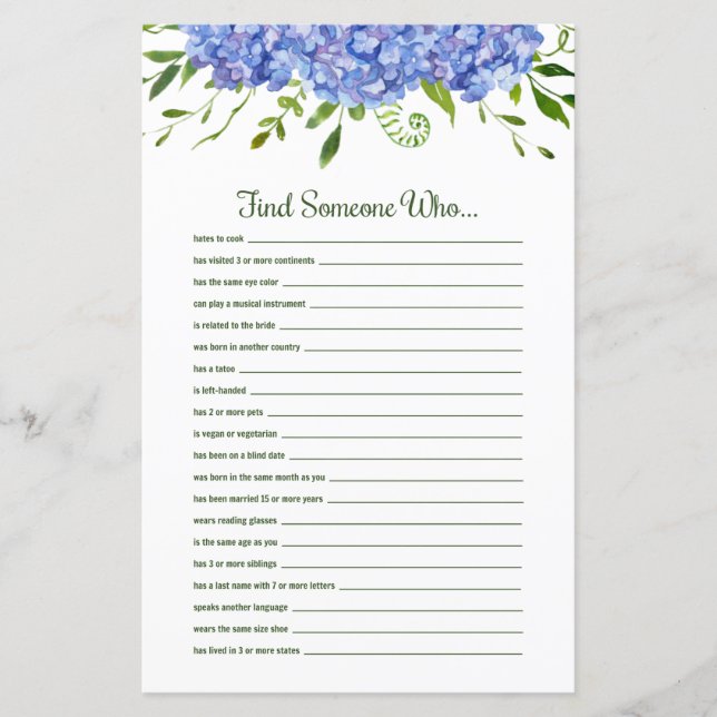 Papier Blue Hydrangeas Floral Trouver Quelqu'Un Qui (Devant)