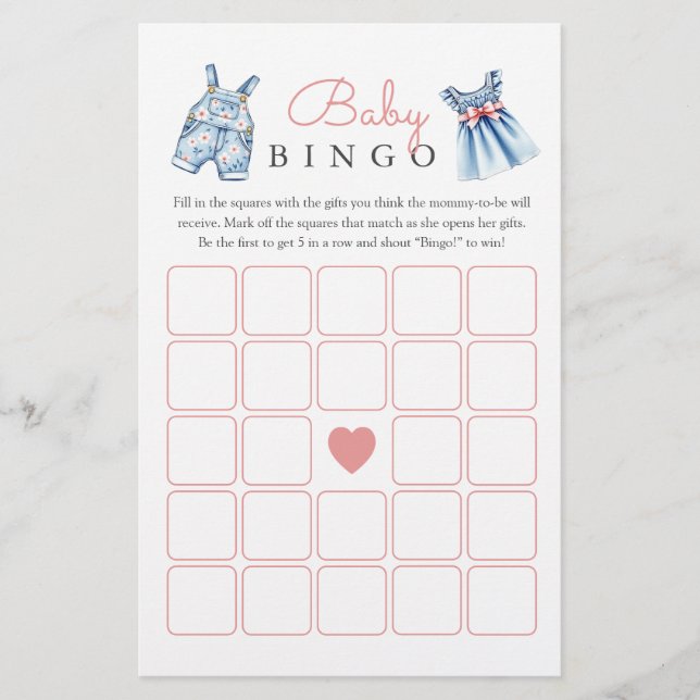 Papier Blue Jean Baby Baby shower Bingo Jeu (Devant)