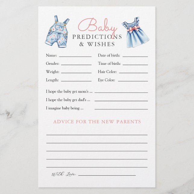 Papier Blue Jean Baby shower Prédictions et conseils (Devant)