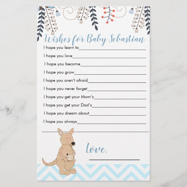 Papier Blue Kangaroo Boho Boy Baby shower Voeux pour bébé (Devant)