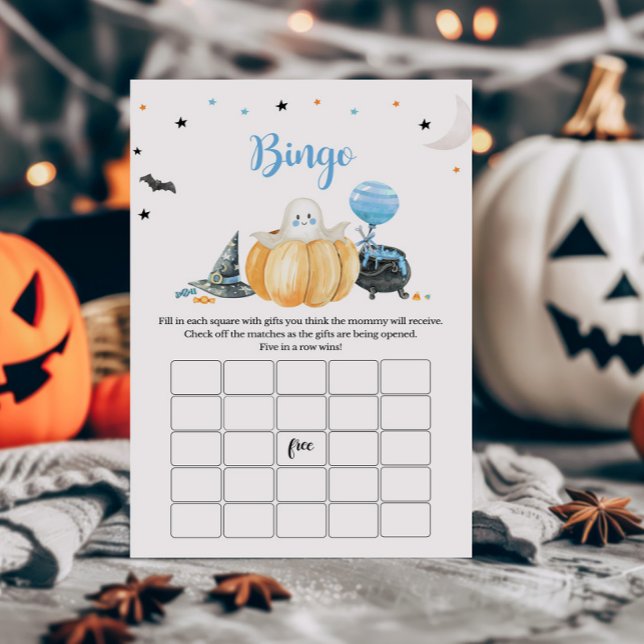 Papier Blue Little Boo Citrouille Baby shower Bingo Jeu (Pumpkin Halloween Baby Shower Bingo Game)