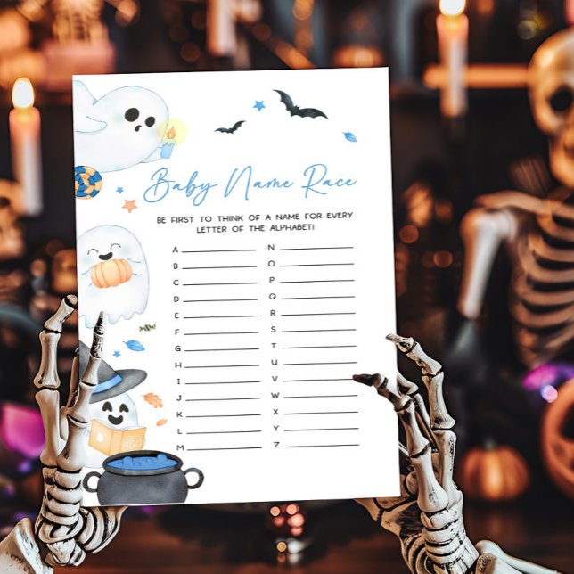 Papier Blue Little Boo Halloween Baby Name Race Jeu (Blue Little Boo Baby Shower Baby Name Race Game)